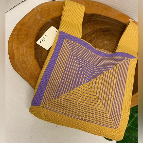 Nollia Mini Purple & Mustard Illusion tote Bag NWT - Picture 2 of 7